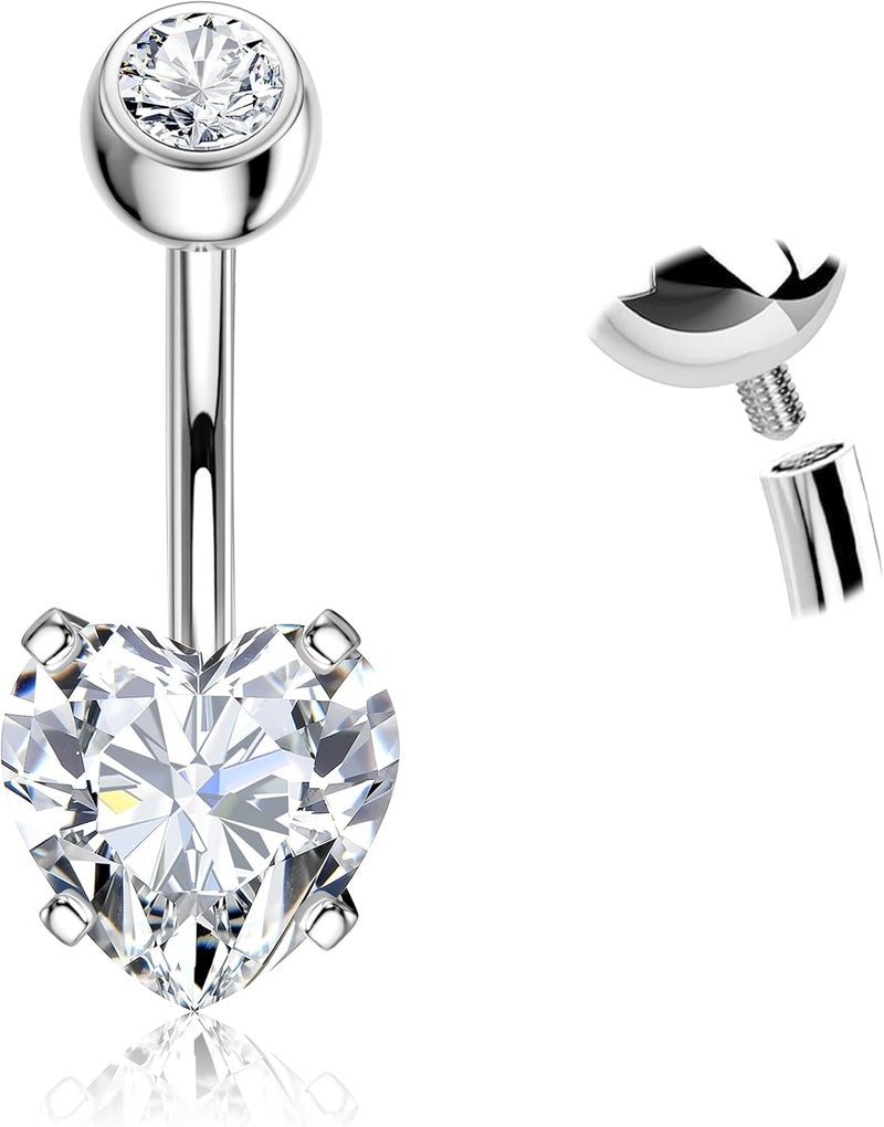 Jstyle G23 Titanium Dangle Belly Button Rings for Women 14G Internally Threaded Belly Ring Dangling Piercing Jewelry with Heart Butterfly CZ Hypoallergenic Navel Piercing Ring - Image 1